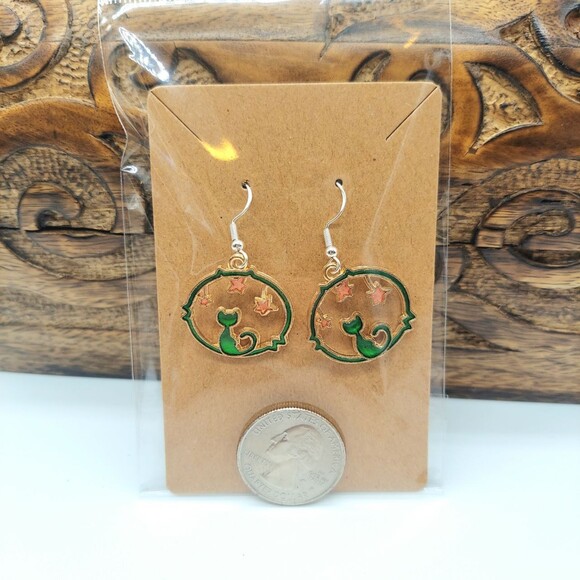 Celestial Cat Earrings Green - Picture 2 of 2